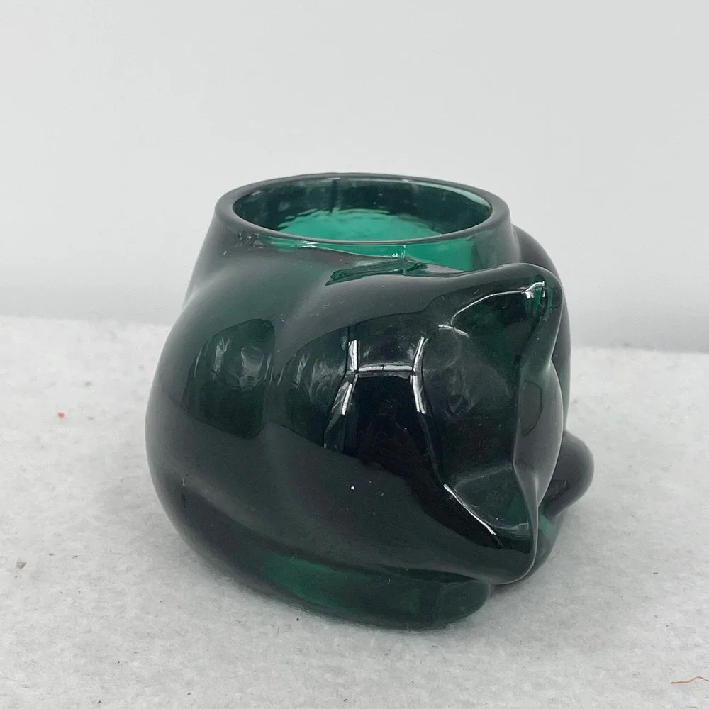 Indiana Glass Evergreen Cat Votive Holder Emerald Green Sleeping Kitten 3865